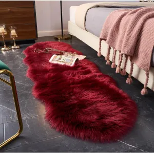 EasyJoy Ultra Soft Fluffy Shaggy Area Rug Faux Fur Rug Chair Cover Seat Pad Fuzzy Area Rug for Bedroom Floor Sofa Living Room (2 x 6 ft Sheepskin, Burgundy)