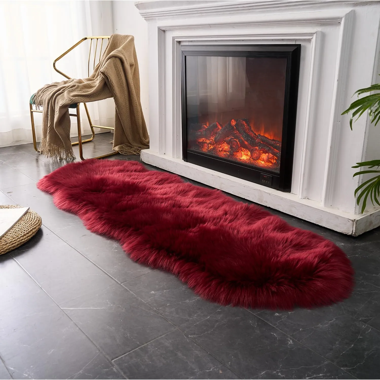 EasyJoy Ultra Soft Fluffy Shaggy Area Rug Faux Fur Rug Chair Cover Seat Pad Fuzzy Area Rug for Bedroom Floor Sofa Living Room (2 x 6 ft Sheepskin, Burgundy)