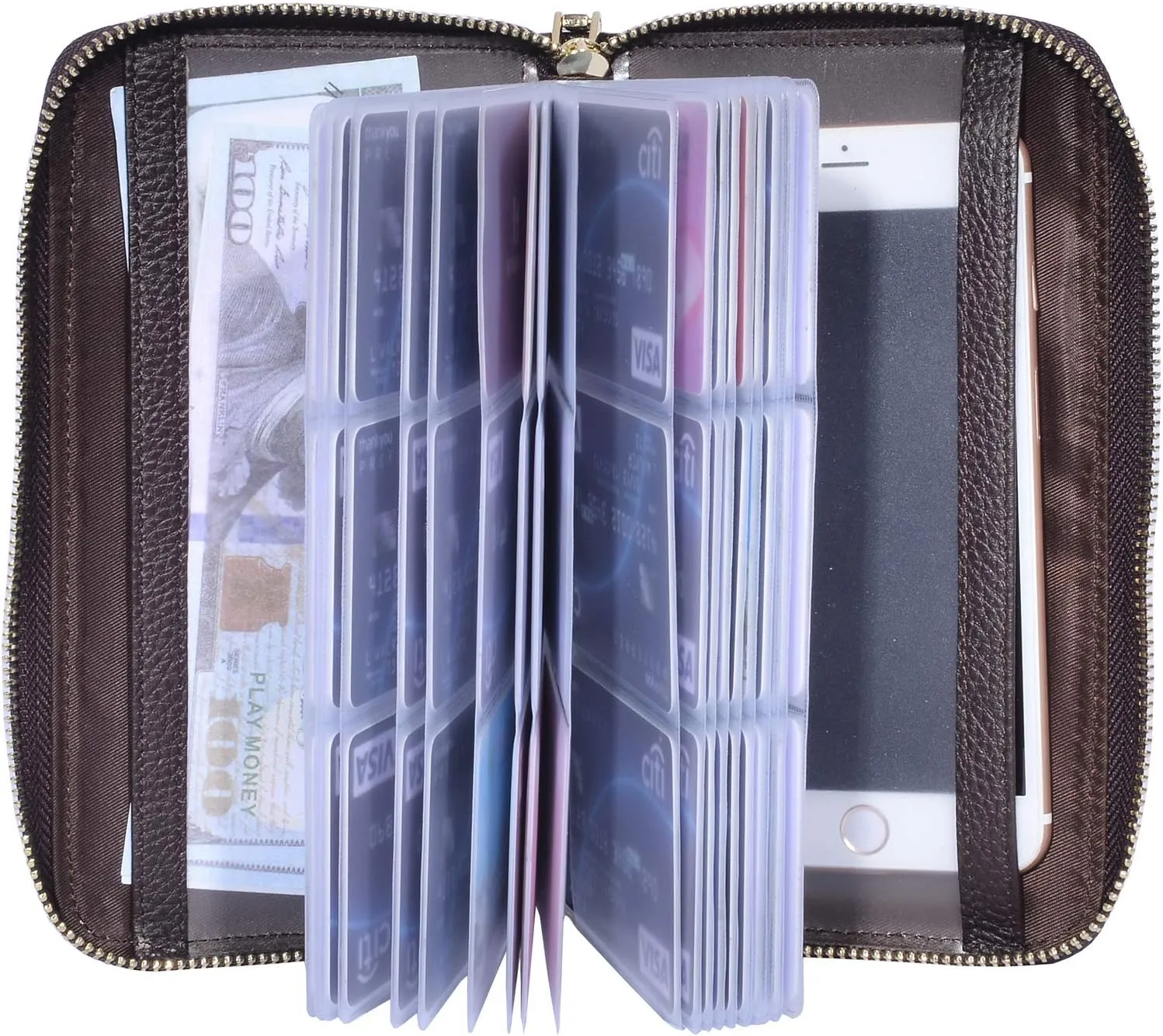 Easyoulife Credit Card Holder Wallet Womens Zipper Leather Case Purse RFID Blocking