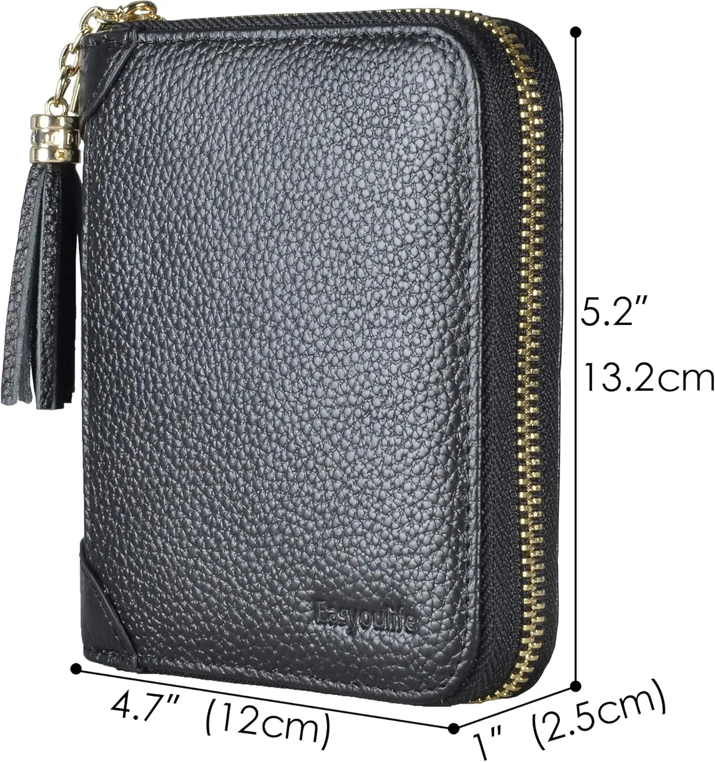 Easyoulife Womens Credit Card Holder Wallet Zip Leather Card Case RFID Blocking (Black)