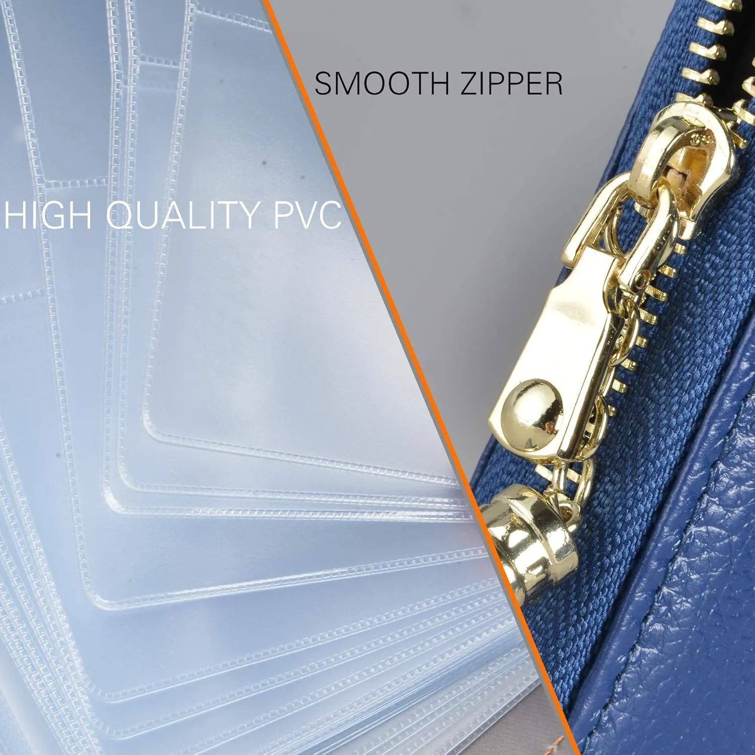 Easyoulife Womens Credit Card Holder Wallet Zip Leather Card Case RFID Blocking (Dark Blue)