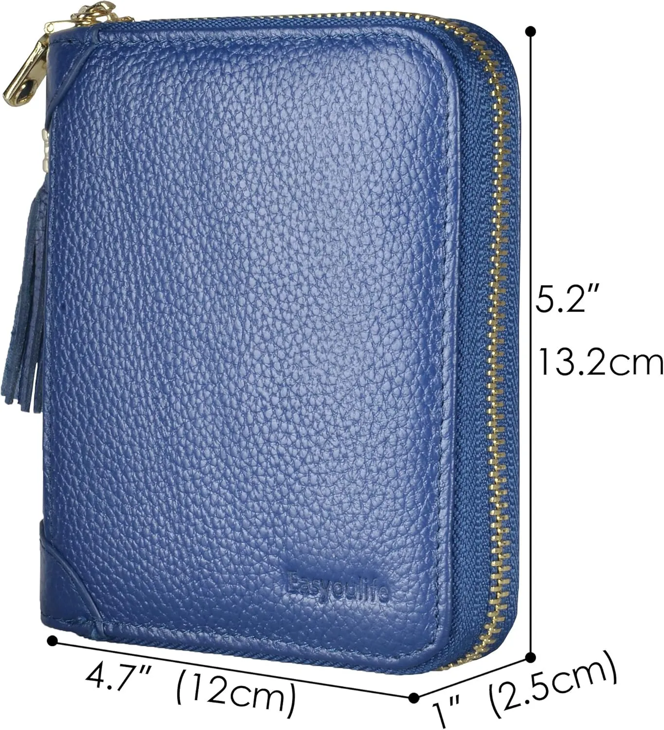 Easyoulife Womens Credit Card Holder Wallet Zip Leather Card Case RFID Blocking (Dark Blue)