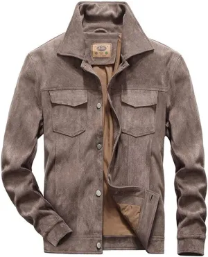 ebossy Men's Iconic Button Up Classic Fit Faux Suede Leather Trucker Jacket