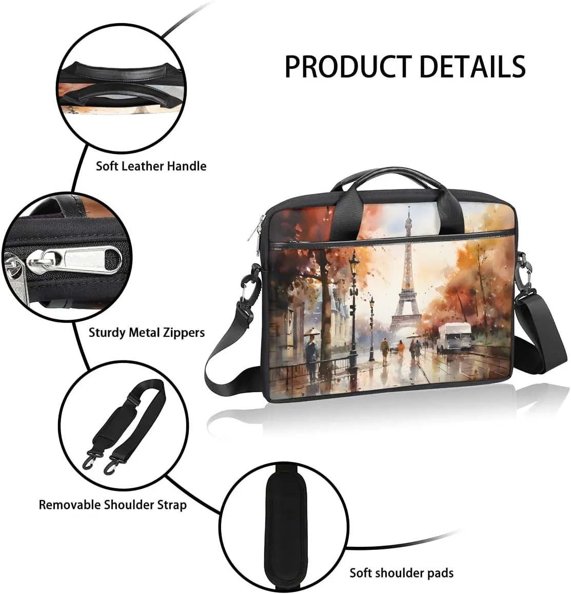 Eiffel Tower Spring Flowers 15 Inch Laptop Bag Laptop Shoulder Bag Computer Cases for Laptops or Tablets