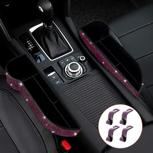 eing 2-Pack Car Seat Side Drop Filler Organizer,Bling Car Seat Console Storage Seat Pockets with Cup Holder,4-Pack Car Back Seat Headrest Hooks for Car Handbag Clothes Coats Grocery Bags,Purple
