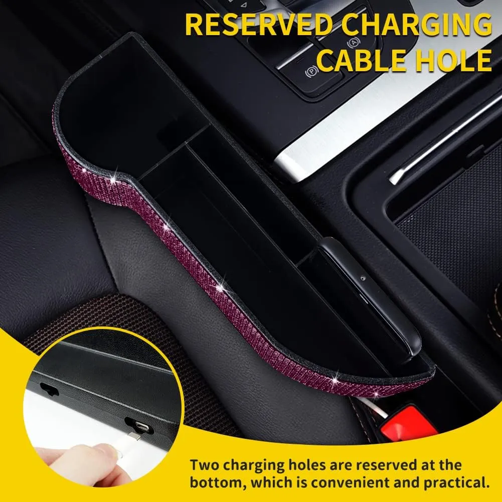 eing 2-Pack Car Seat Side Drop Filler Organizer,Bling Car Seat Console Storage Seat Pockets with Cup Holder,4-Pack Car Back Seat Headrest Hooks for Car Handbag Clothes Coats Grocery Bags,Purple