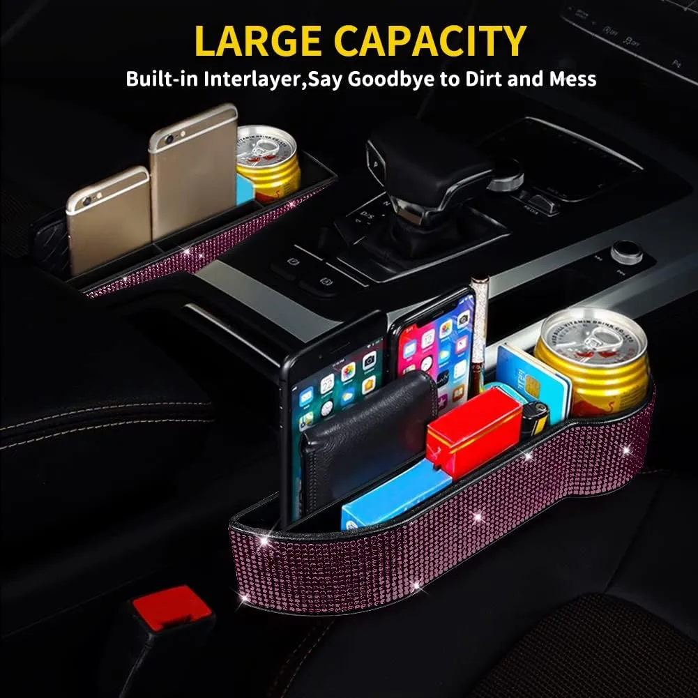 eing 2-Pack Car Seat Side Drop Filler Organizer,Bling Car Seat Console Storage Seat Pockets with Cup Holder,4-Pack Car Back Seat Headrest Hooks for Car Handbag Clothes Coats Grocery Bags,Purple