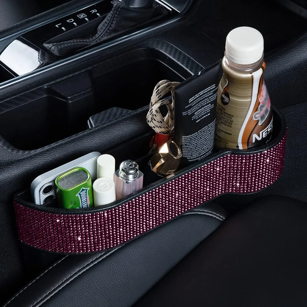eing 2-Pack Car Seat Side Drop Filler Organizer,Bling Car Seat Console Storage Seat Pockets with Cup Holder,4-Pack Car Back Seat Headrest Hooks for Car Handbag Clothes Coats Grocery Bags,Purple