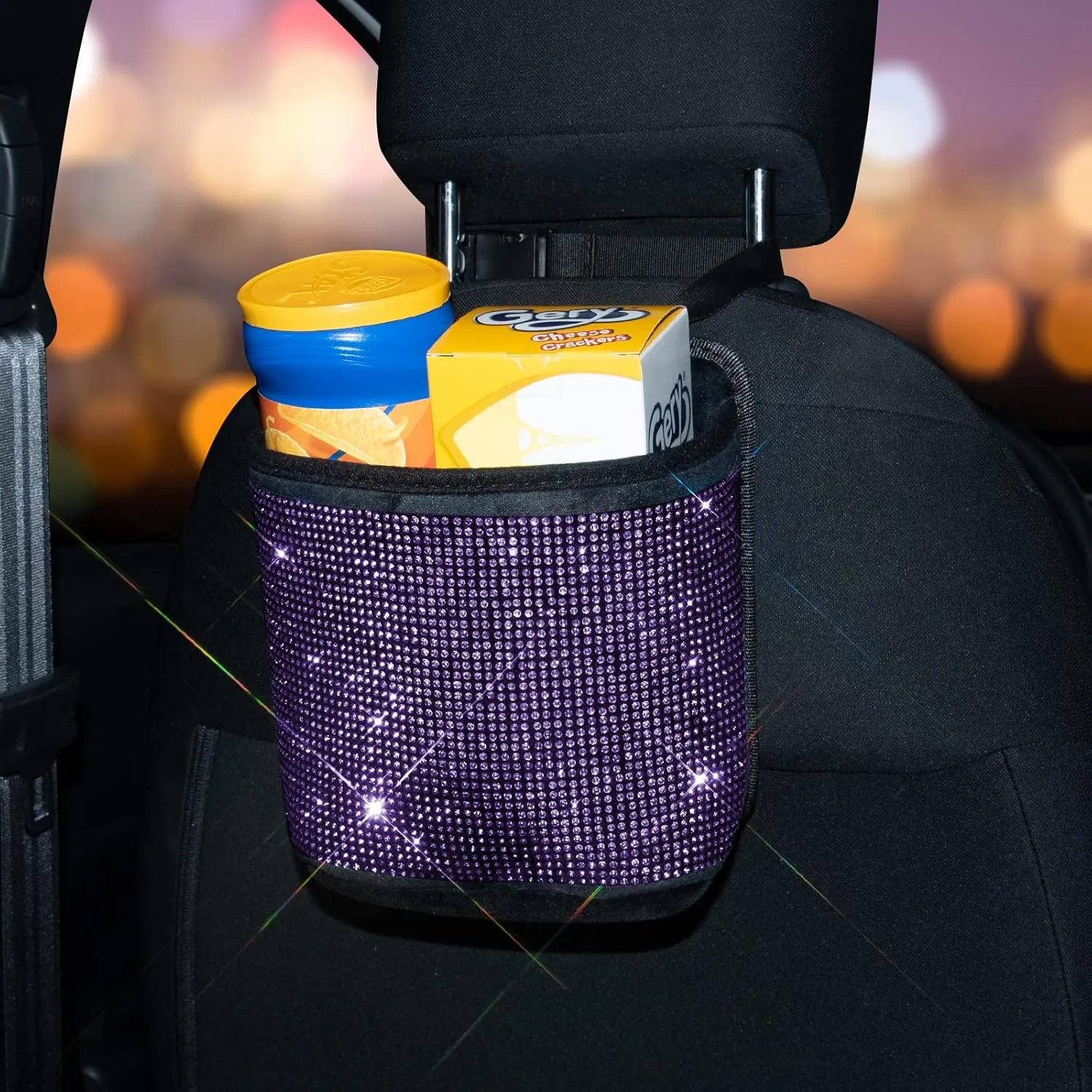 eing Car Seat Organizer Premium Seat Back/Front Seat Travel Caddy Bag, Bling Crystal Car Front Seat Organizer, Pratical Car Garbage Pocket Bin, Diamond Car Accessory (1 - Pack,Purple)