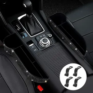 eing Car Seat Side Drop Filler Organizer,Car Seat Console Storage,2-Pack Bling Seat Pockets with Cup Holder,4-Pack Car Back Seat Headrest Hooks for Car Handbag Clothes Coats Grocery Bags,Black