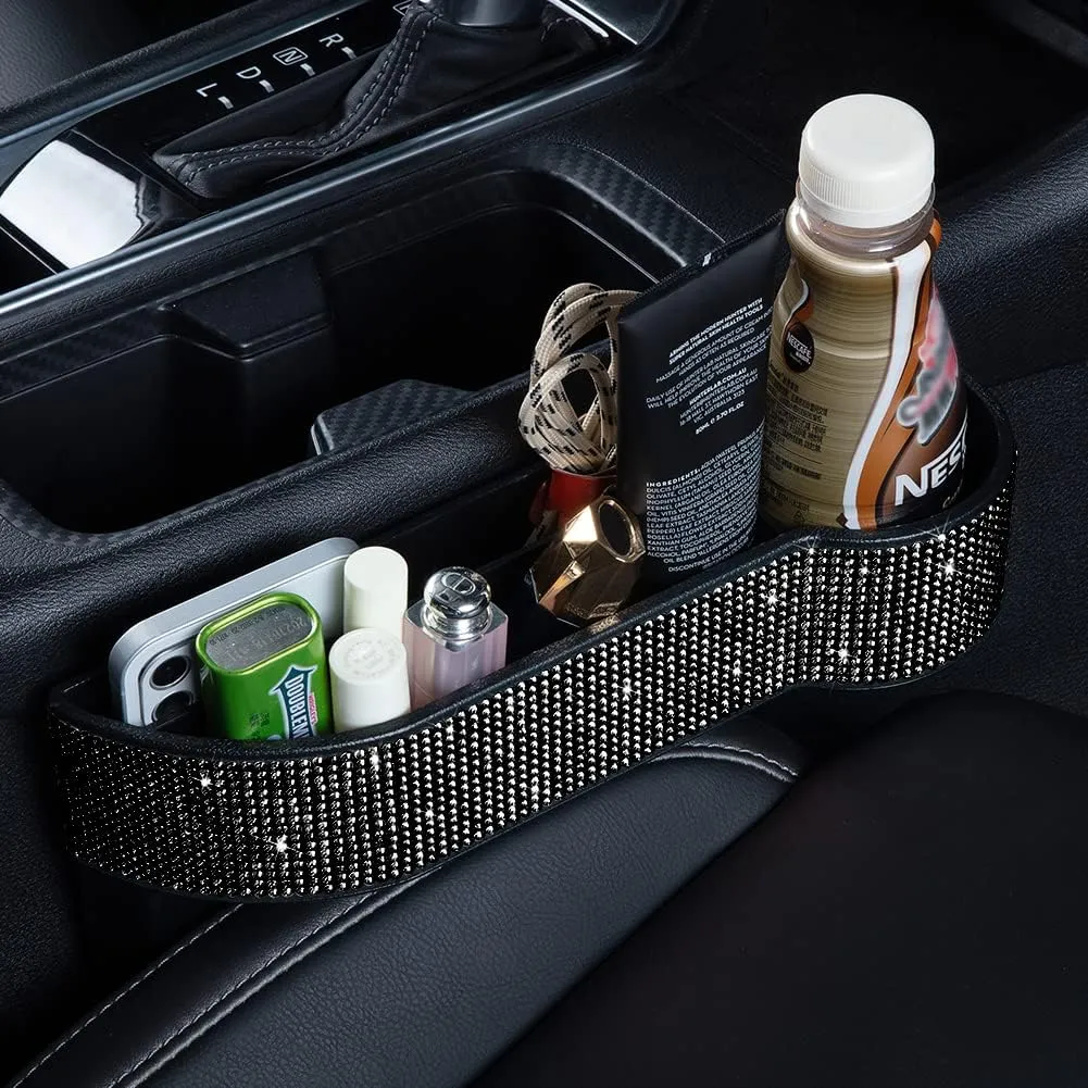 eing Car Seat Side Drop Filler Organizer,Car Seat Console Storage,2-Pack Bling Seat Pockets with Cup Holder,4-Pack Car Back Seat Headrest Hooks for Car Handbag Clothes Coats Grocery Bags,Black