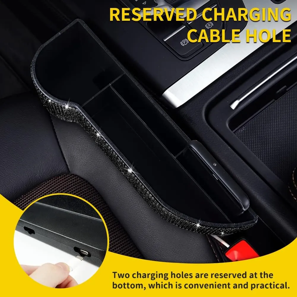 eing Car Seat Side Drop Filler Organizer,Car Seat Console Storage,2-Pack Bling Seat Pockets with Cup Holder,4-Pack Car Back Seat Headrest Hooks for Car Handbag Clothes Coats Grocery Bags,Black