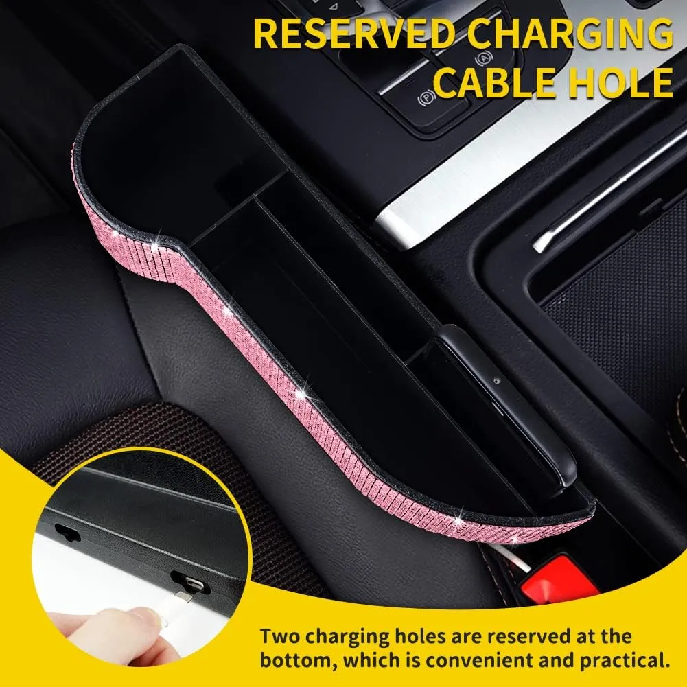 eing Car Seat Side Drop Filler Organizer,Car Seat Console Storage,2-Pack Bling Seat Pockets with Cup Holder,4-Pack Car Back Seat Headrest Hooks for Car Handbag Clothes Coats Grocery Bags,Pink