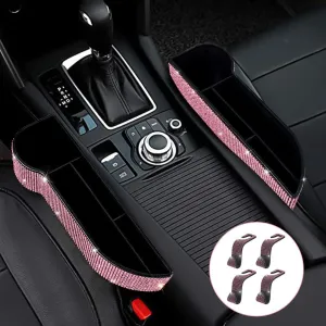 eing Car Seat Side Drop Filler Organizer,Car Seat Console Storage,2-Pack Bling Seat Pockets with Cup Holder,4-Pack Car Back Seat Headrest Hooks for Car Handbag Clothes Coats Grocery Bags,Pink