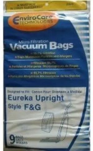 EnviroCare Replacement Micro Filtration Vacuum Cleaner Dust Bags made to fit Eureka F&G Uprights 9 bags and 1 RD Belt