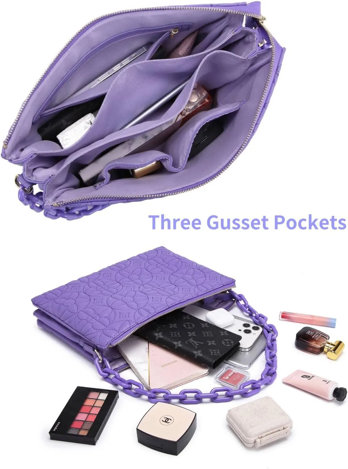 ER.Roulour Quilted Crossbody Bags for Women, Trendy Roomy Shoulder Handbags with Flap Gold Hardware Chain Purses Shoulder Bag