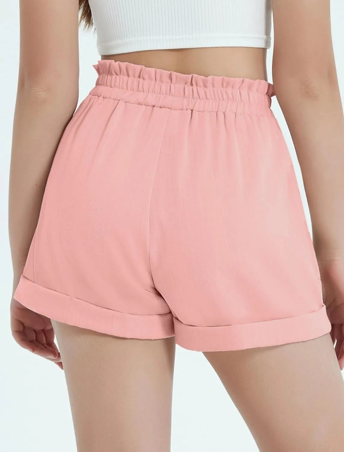EXARUS Girls Summer Shorts Casual Kids Wide Leg Comfy Boho High Waisted Pull On Paperbag Drawstring Shorts with Pockets