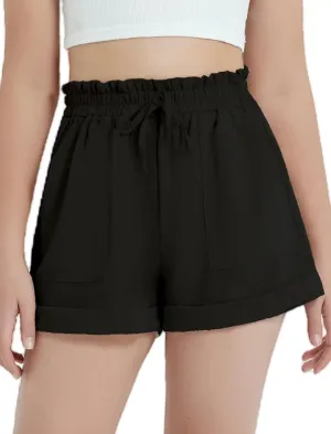 EXARUS Girls Summer Shorts Casual Kids Wide Leg Comfy Boho High Waisted Pull On Paperbag Drawstring Shorts with Pockets