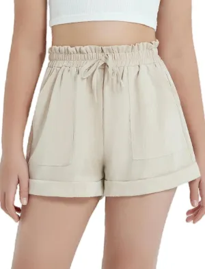 EXARUS Girls Summer Shorts Casual Kids Wide Leg Comfy Boho High Waisted Pull On Paperbag Drawstring Shorts with Pockets