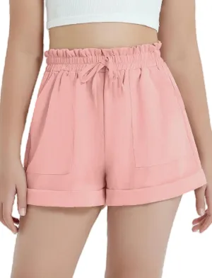 EXARUS Girls Summer Shorts Casual Kids Wide Leg Comfy Boho High Waisted Pull On Paperbag Drawstring Shorts with Pockets