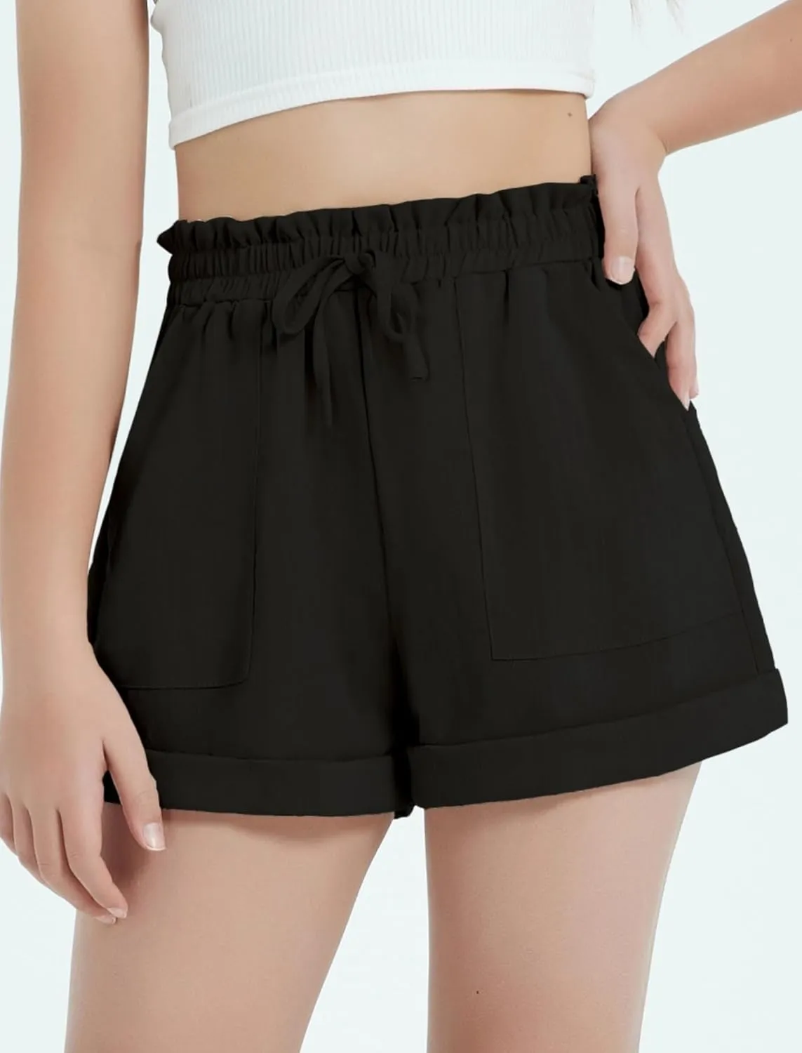 EXARUS Girls Summer Shorts Casual Kids Wide Leg Comfy Boho High Waisted Pull On Paperbag Drawstring Shorts with Pockets