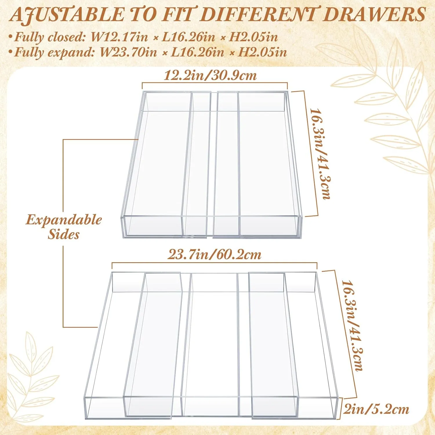 Expandable Kitchen Drawer Organizer Clear Acrylic Utensil Organizer Adjustable Acrylic Silverware Storage for Kitchen Drawers Silverware Flatware Knives(3-5 Compartments)