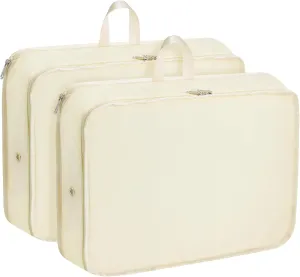 Extra Large Compression Packing Cubes for Travel Essentials, 2 Pack Expandable Travel Cubes for Packing Bags Suitcase Organizer, Beige