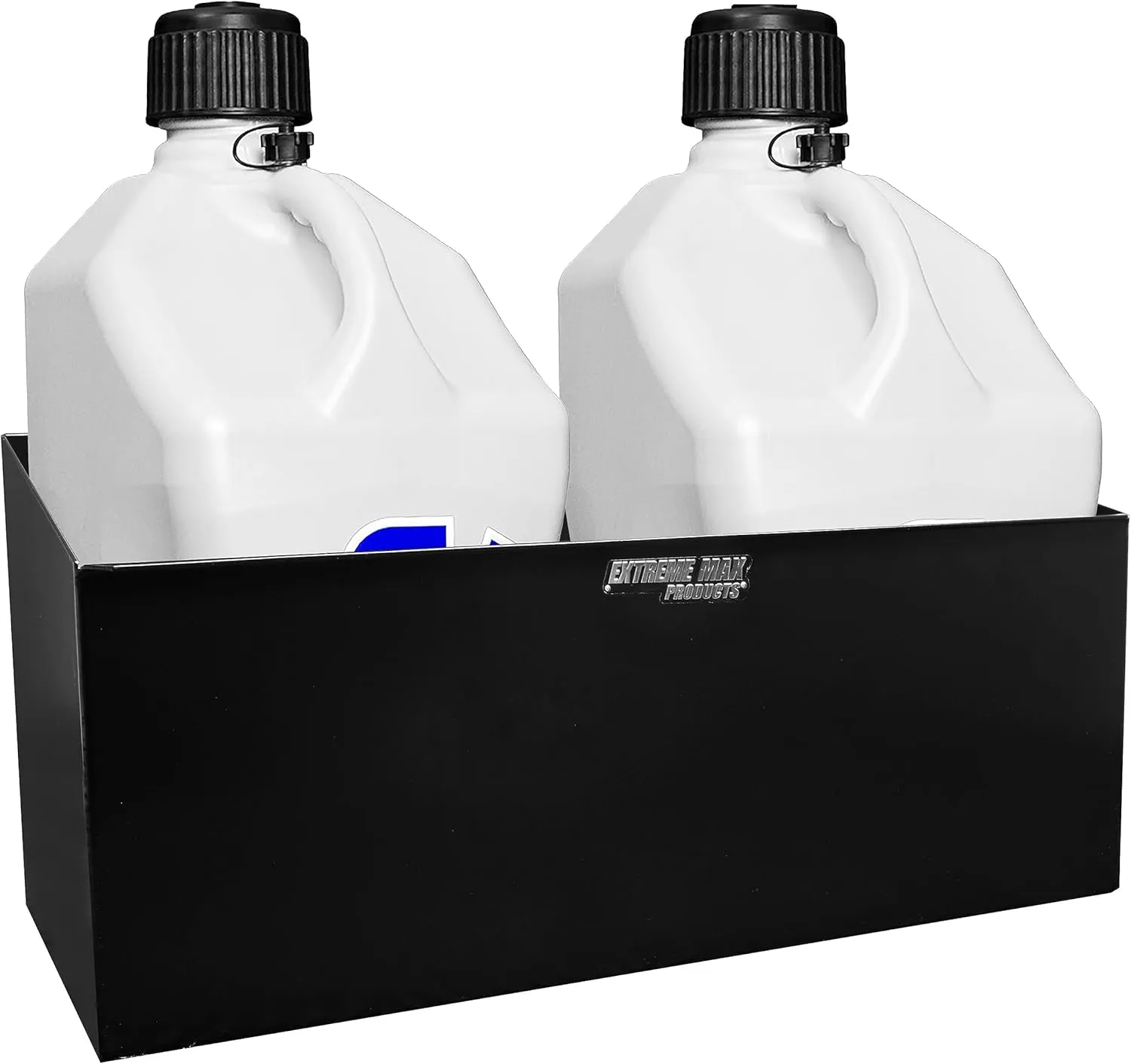 Extreme Max 5001.6154 Aluminum Dual Fuel Jug Holder - Fits Two 5 Gallon Containers, Storage Organizer for Enclosed Race Trailer, Shop, Garage, Storage - Black
