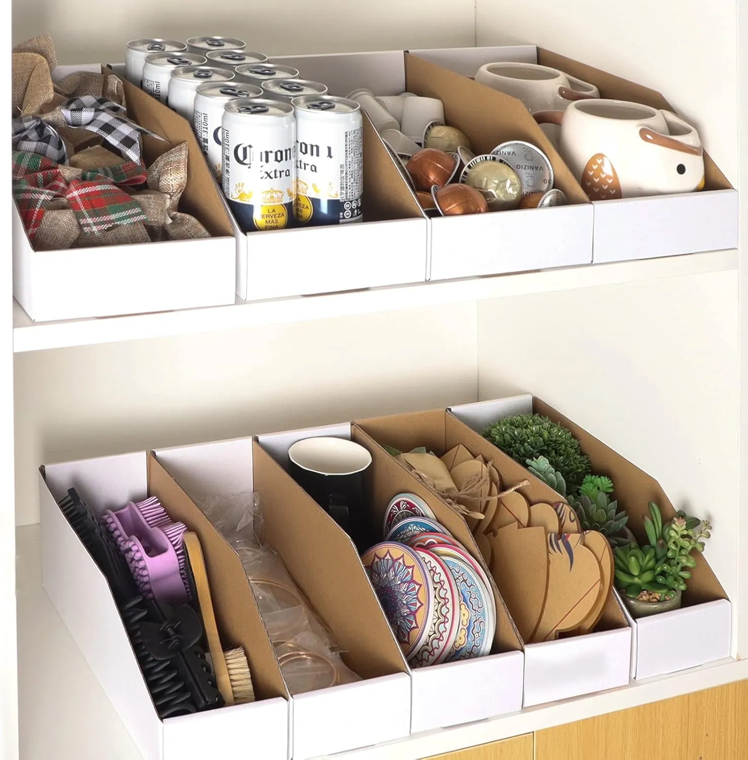 EXYGLO Garage Storage Bins - Pack of 35 Cardboard Shelf Organizer Bins 12x6x4.5inch for Pantry, Parts, Snacks, Bottles, Cans