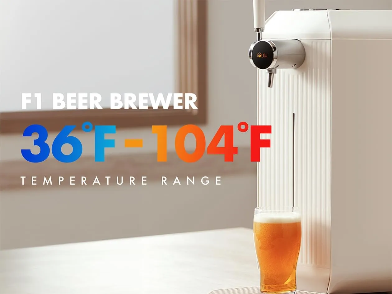 F1 Automated Home Brewer, Fermentech Control™ 3.8L - 35°F-104°F Temp, 24 psi Pressure, Crafts Beer, Kombucha, Cider, Wine, Smart System for Beginners & Experts (Creamy White)
