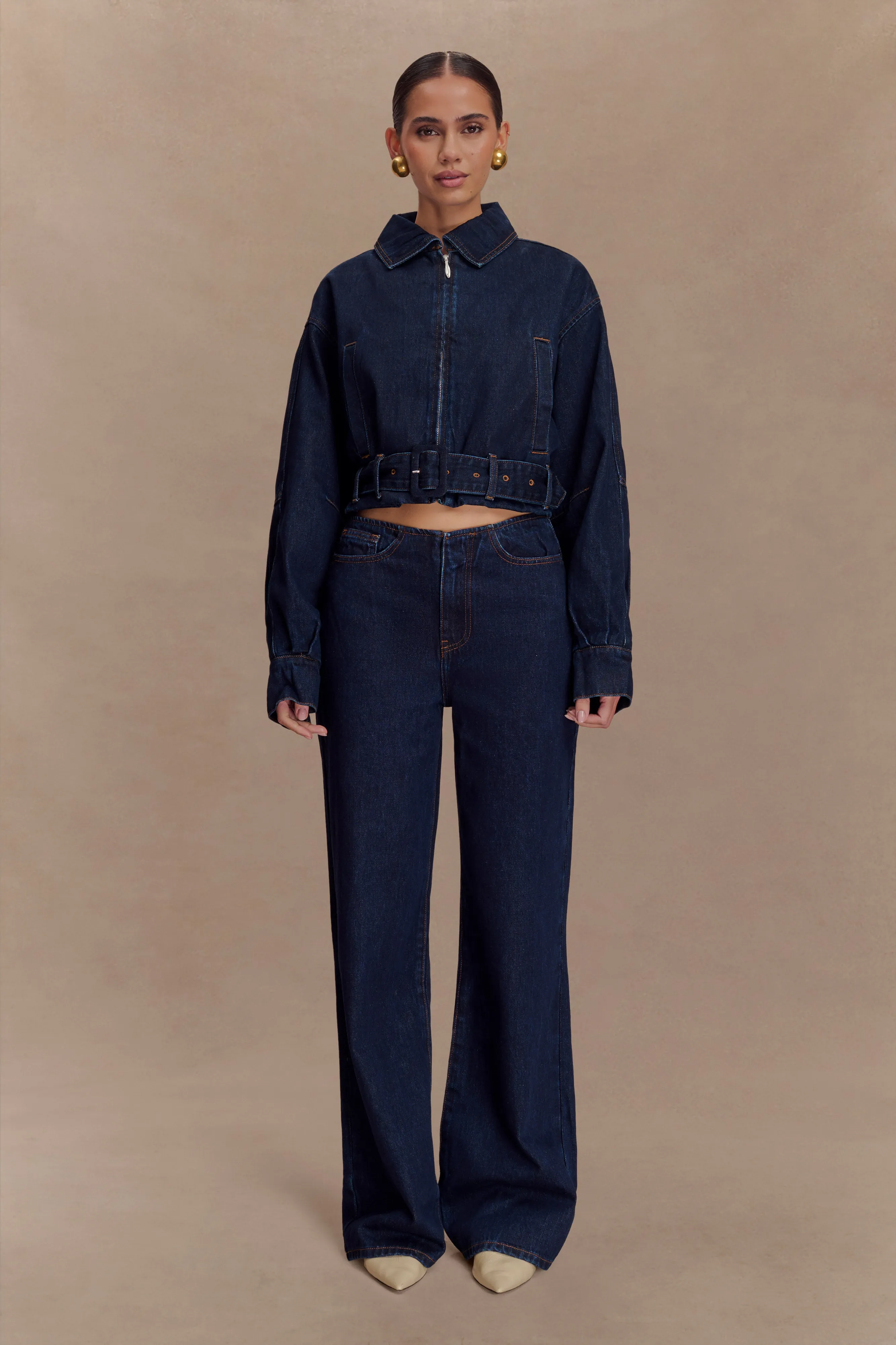 Fallon Cropped Denim Jacket - Indigo Blue