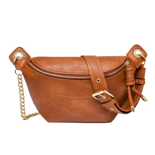 Fanny Pack, Luxe Vegan Leather, Convertible Belt Bag with Chain Strap