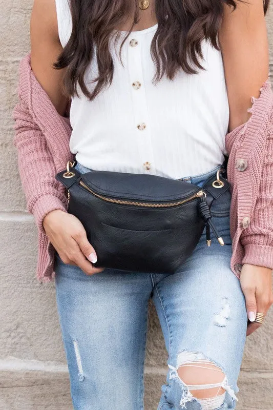 Fanny Pack, Luxe Vegan Leather, Convertible Belt Bag with Chain Strap