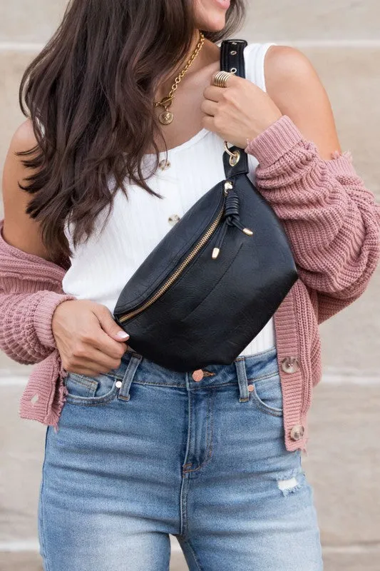 Fanny Pack, Luxe Vegan Leather, Convertible Belt Bag with Chain Strap