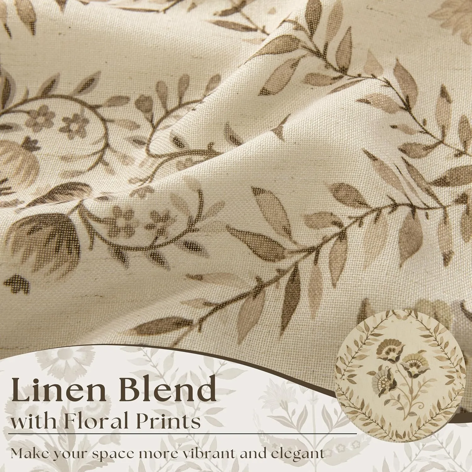 Farmhouse Floral Linen Curtains 84 Inch Length for Living Room Bedroom 2 Panels Semi Sheer Curtains Back Tab Tan Brown Patterned Flower on Beige Farmhouse Boho Rustic Window Drapes 84 Inches Long