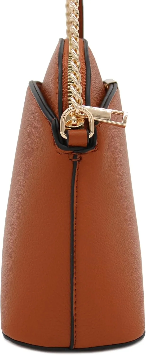 FashionPuzzle Faux Leather Small Dome Crossbody Bag with Chain Strap