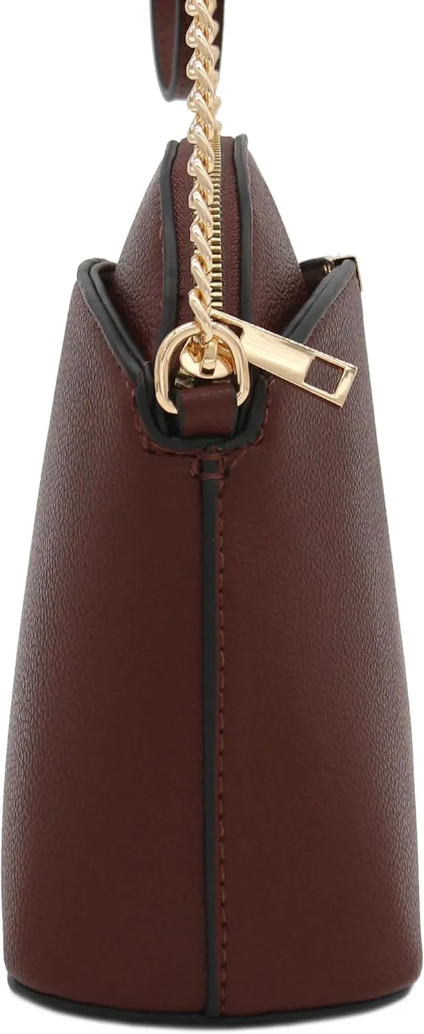 FashionPuzzle Faux Leather Small Dome Crossbody Bag with Chain Strap