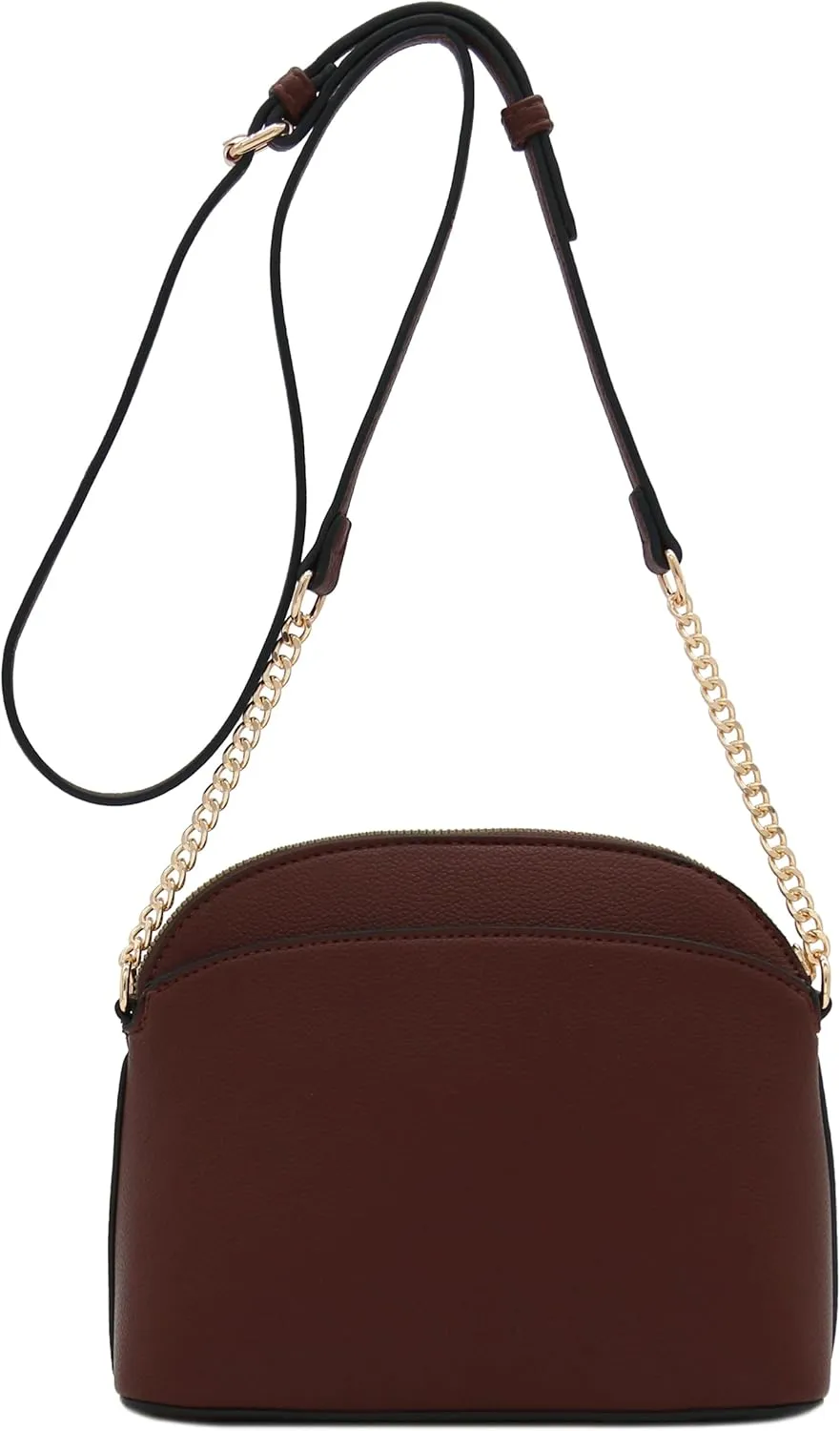 FashionPuzzle Faux Leather Small Dome Crossbody Bag with Chain Strap