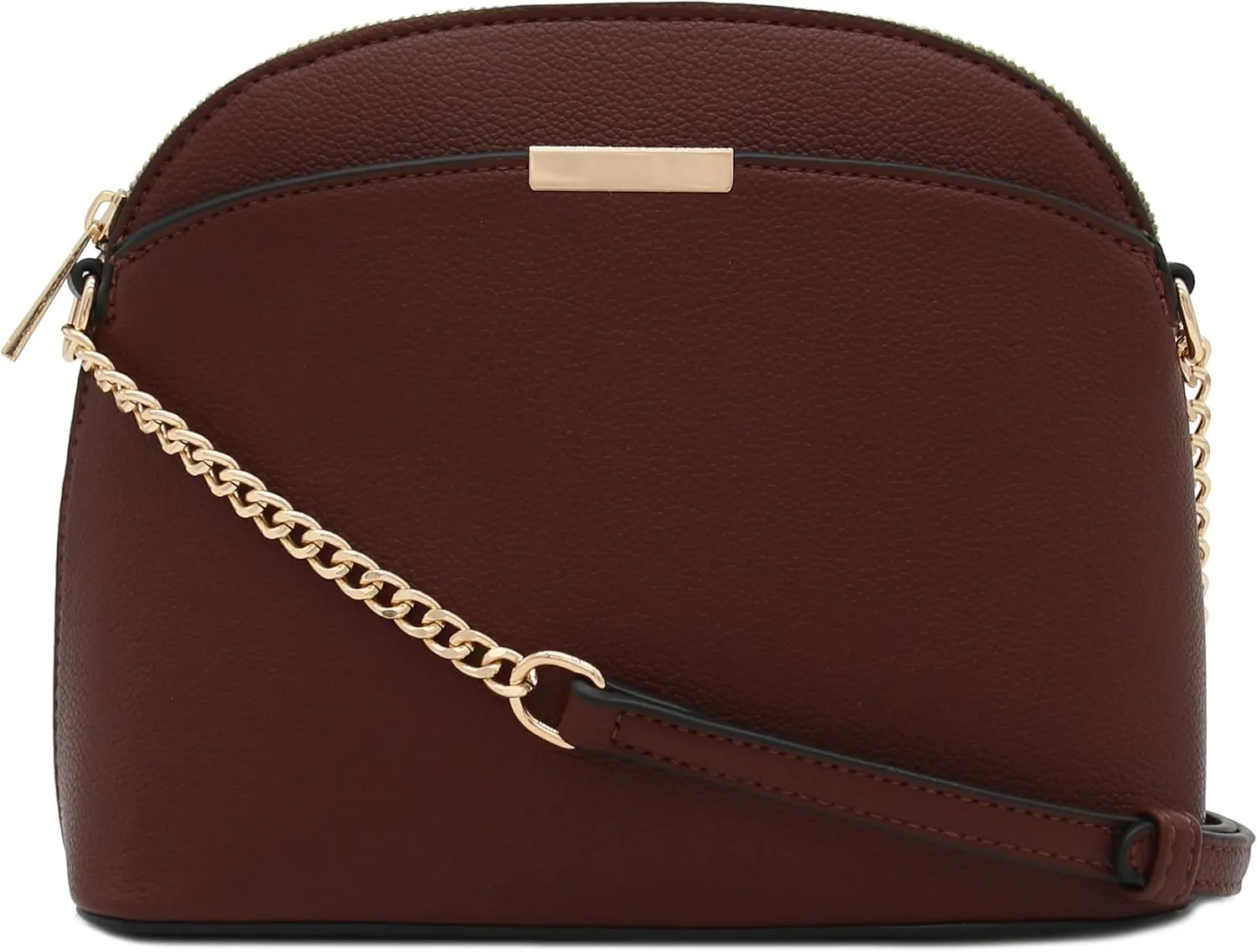 FashionPuzzle Faux Leather Small Dome Crossbody Bag with Chain Strap