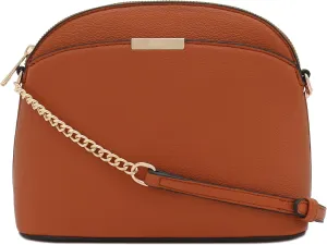 FashionPuzzle Faux Leather Small Dome Crossbody Bag with Chain Strap