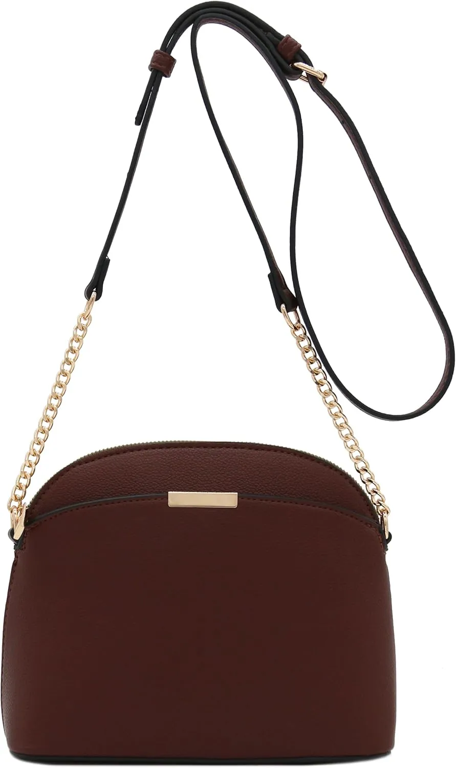 FashionPuzzle Faux Leather Small Dome Crossbody Bag with Chain Strap