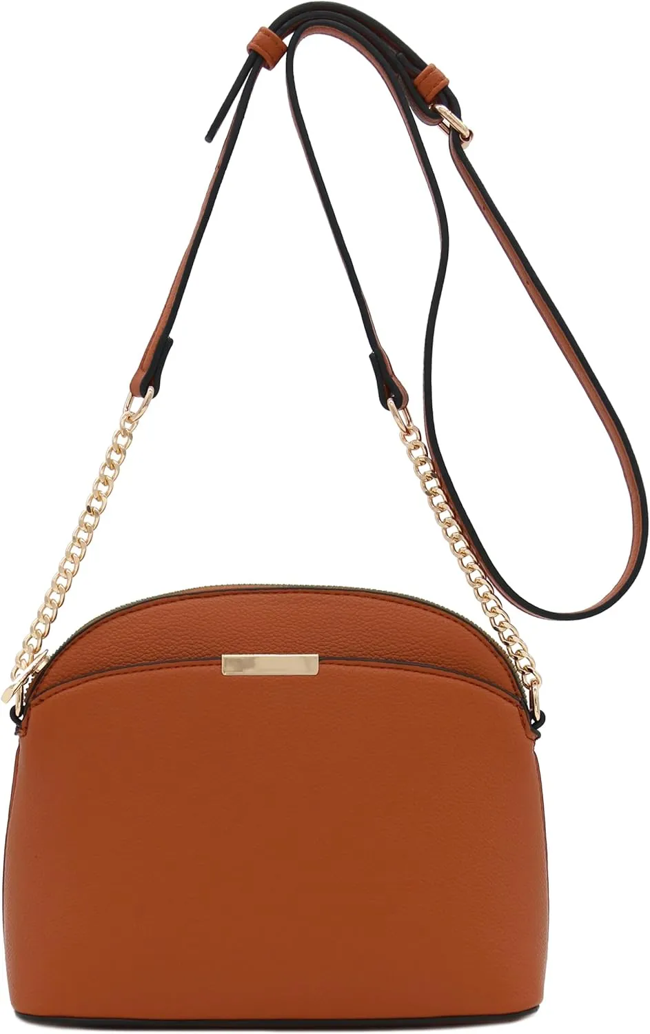 FashionPuzzle Faux Leather Small Dome Crossbody Bag with Chain Strap