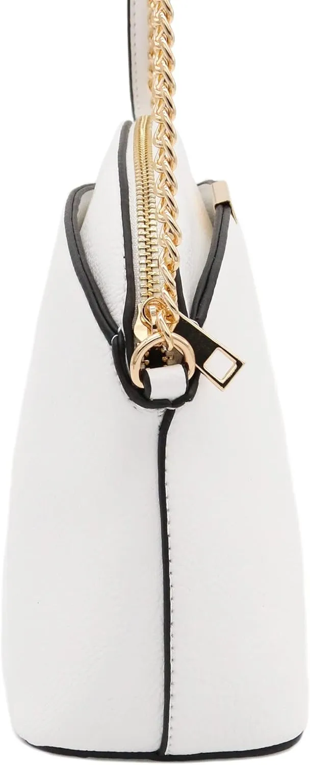 FashionPuzzle Faux Leather Small Dome Crossbody Bag with Chain Strap