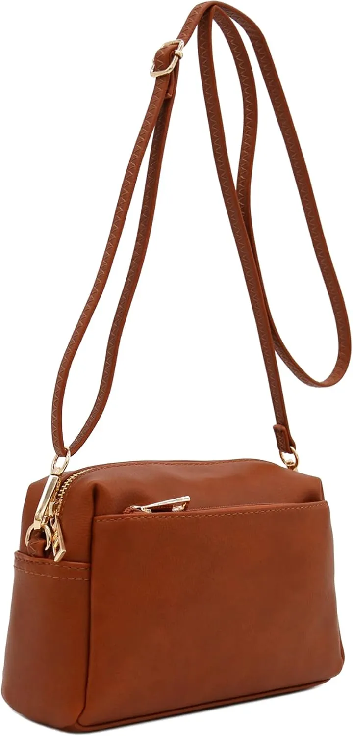 FashionPuzzle Triple Zip Small Crossbody Bag