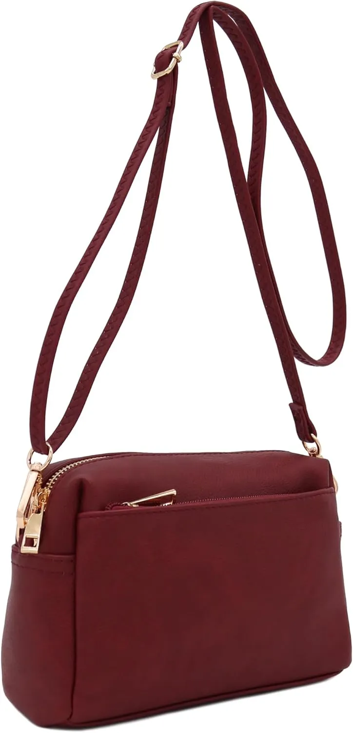FashionPuzzle Triple Zip Small Crossbody Bag