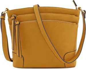 FashionPuzzle Triple Zipper Pocket Medium Crossbody Bag