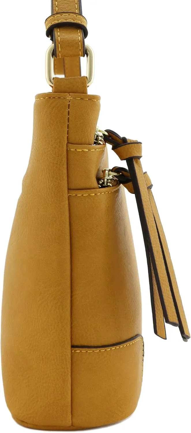 FashionPuzzle Triple Zipper Pocket Medium Crossbody Bag