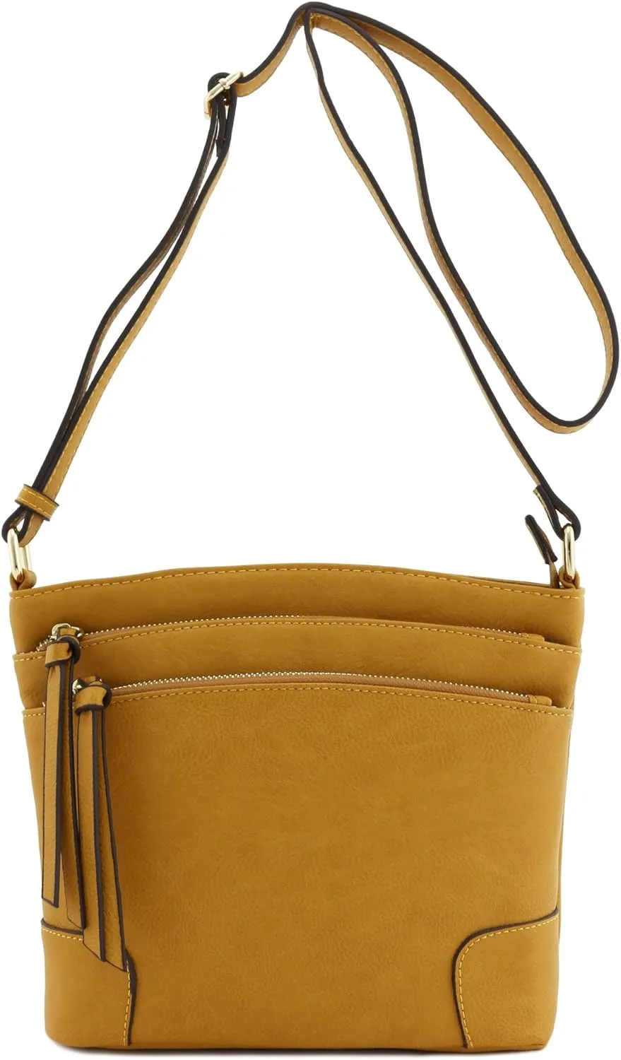 FashionPuzzle Triple Zipper Pocket Medium Crossbody Bag