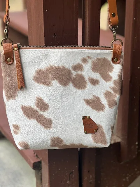Faux Cowhide Cross Body Purse, Brown and White