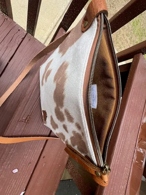 Faux Cowhide Cross Body Purse, Brown and White
